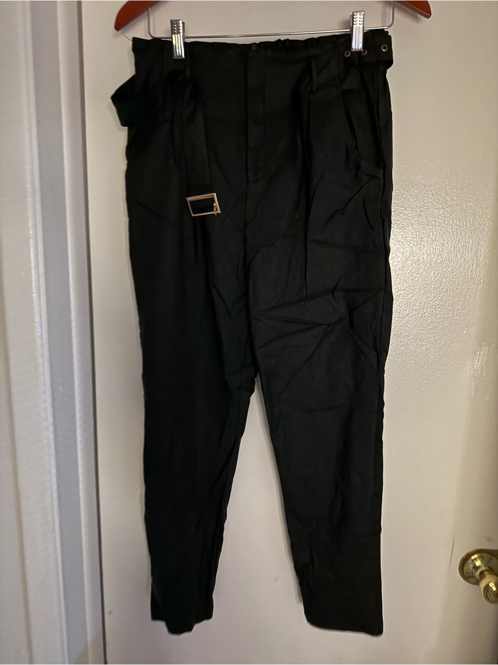 Windsor Black High-Waist Paperbag Trousers with Buckle Detail